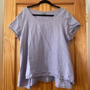 FLAX 100% Linen Lavender Short Sleeve Swing Top | Medium | Made in Lithuania